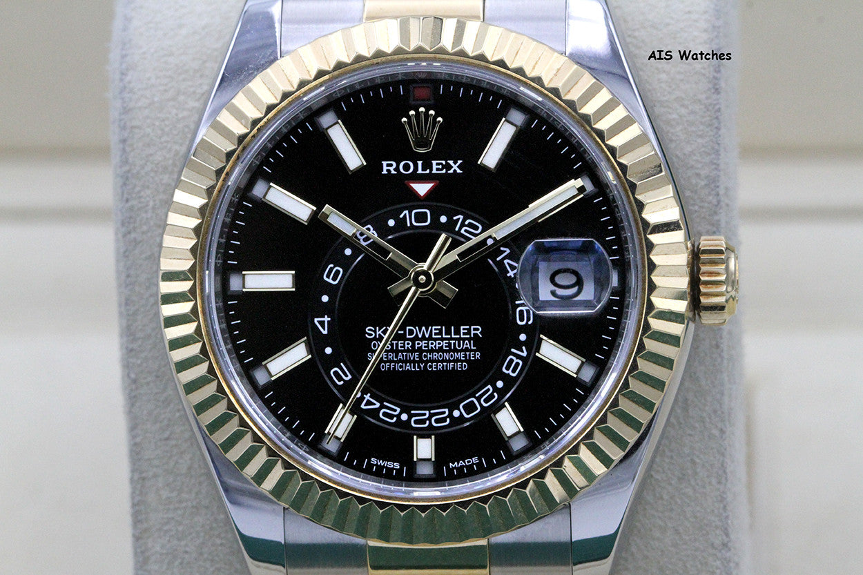 Rolex 326933 Sky-Dweller 18K Yellow Gold / SS Oyster Black Dial BP