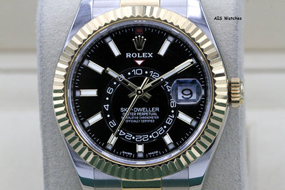 Rolex 326933 Sky-Dweller 18K Yellow Gold / SS Oyster Black Dial BP