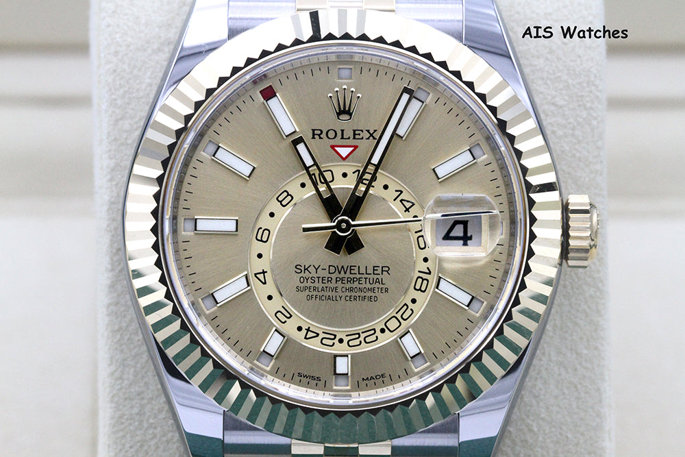 Rolex 326933 Sky-Dweller 18K Yellow Gold / SS Jubilee Champagne Dial B&P