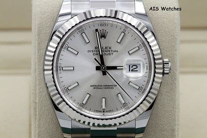 BNIB Rolex Datejust 41MM 126334 Silver Stick Dial Oyster Box & Papers