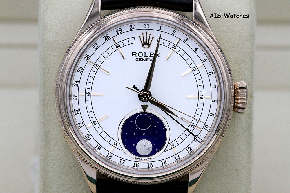 Rolex 50535 Cellini Moonphase 18K Everose Gold 39MM White Lacquer