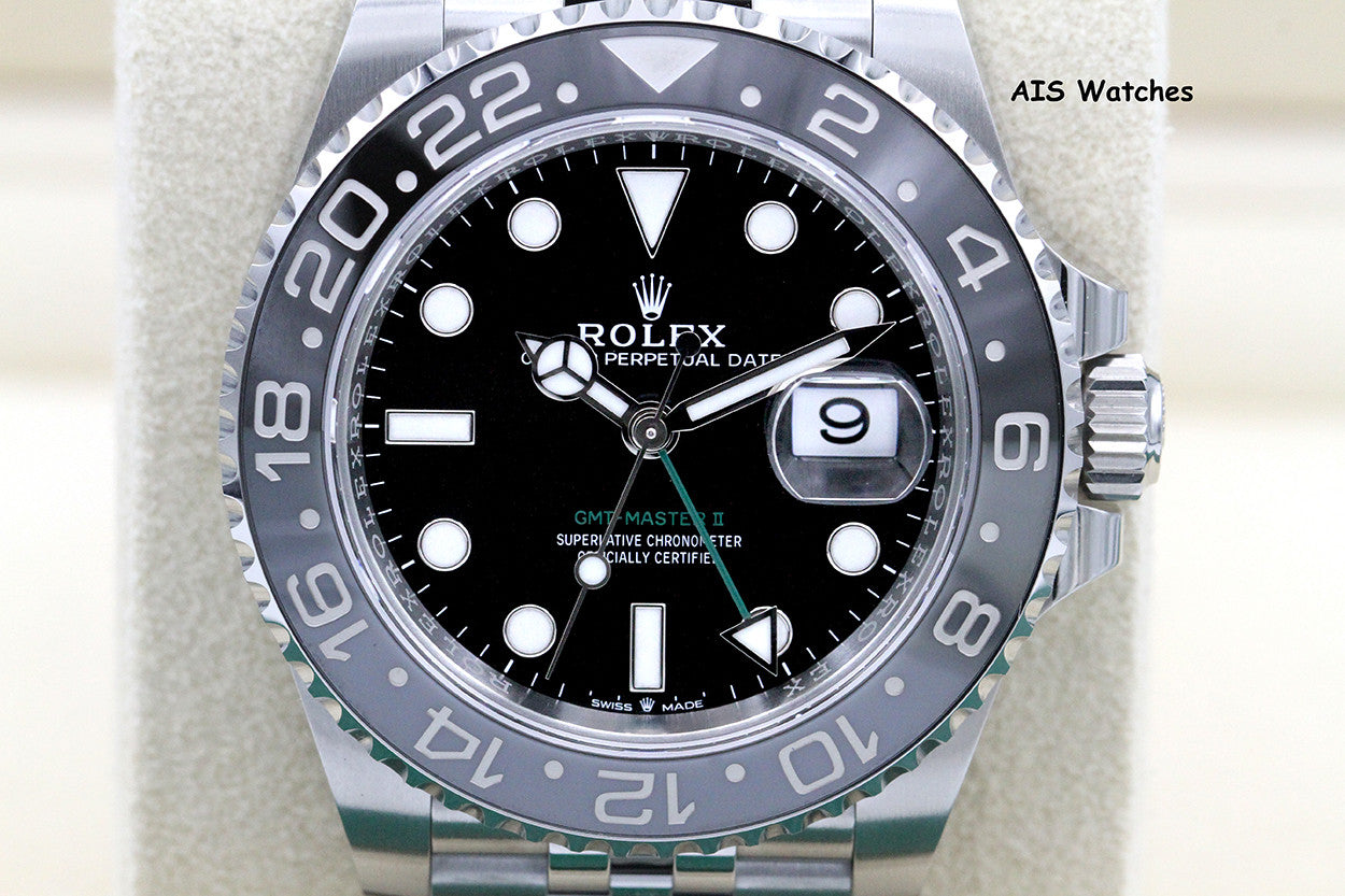 BNIB Rolex GMT Master II 126710GRNR Jubilee Black / Grey Bezel Bruce Wayne B&P