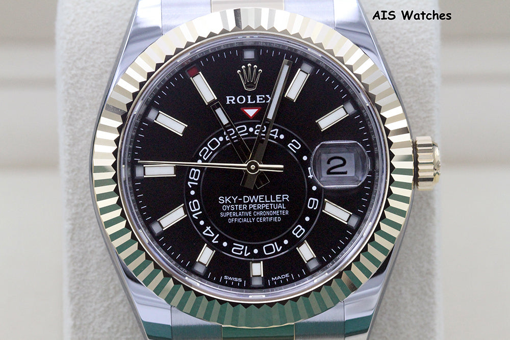 Rolex 326933 Sky-Dweller 18K Yellow Gold / Stainless Steel Black Dial B&P