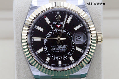Rolex 326933 Sky-Dweller 18K Yellow Gold / Stainless Steel Black Dial B&P