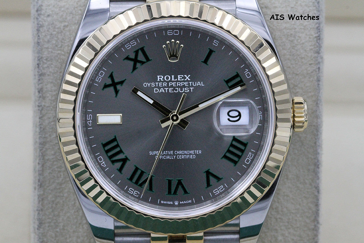 Rolex 126333 DateJust 41MM 18K YG/SS Slate Roman / Wimbeldon Dial Jubilee Bracelet B&P