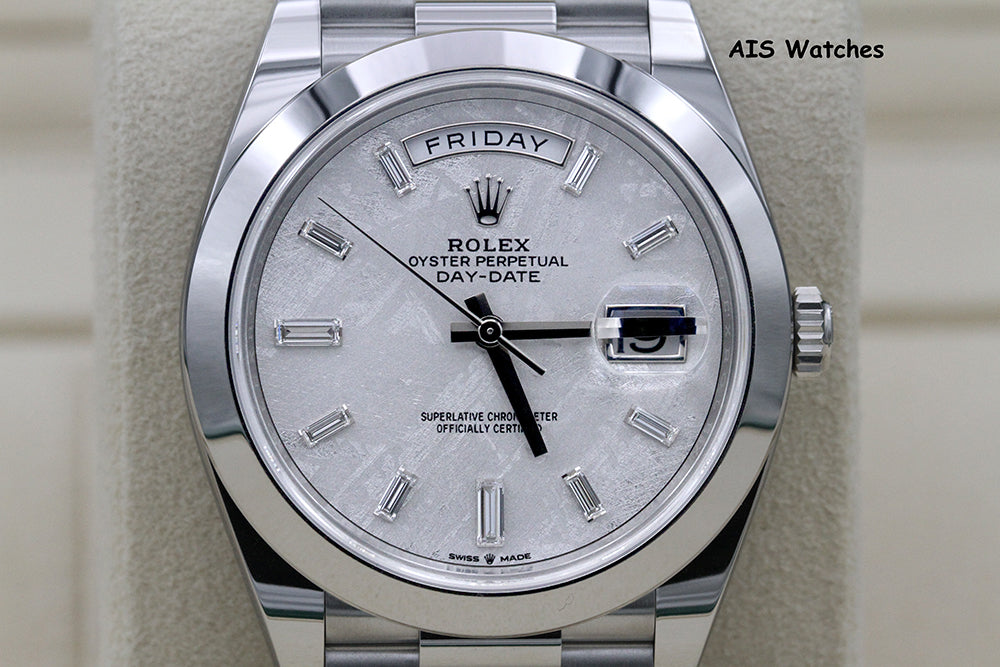 BNIB Rolex 228206 DayDate 40MM DD40 Platinum Meteorite Diamond Baguette Dial