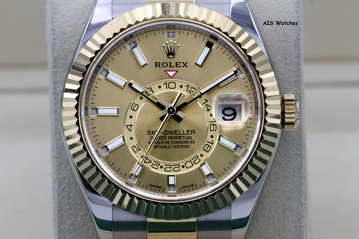 Rolex 326933 Sky-Dweller 18K Yellow Gold / SS Oyster Champagne Dial BP