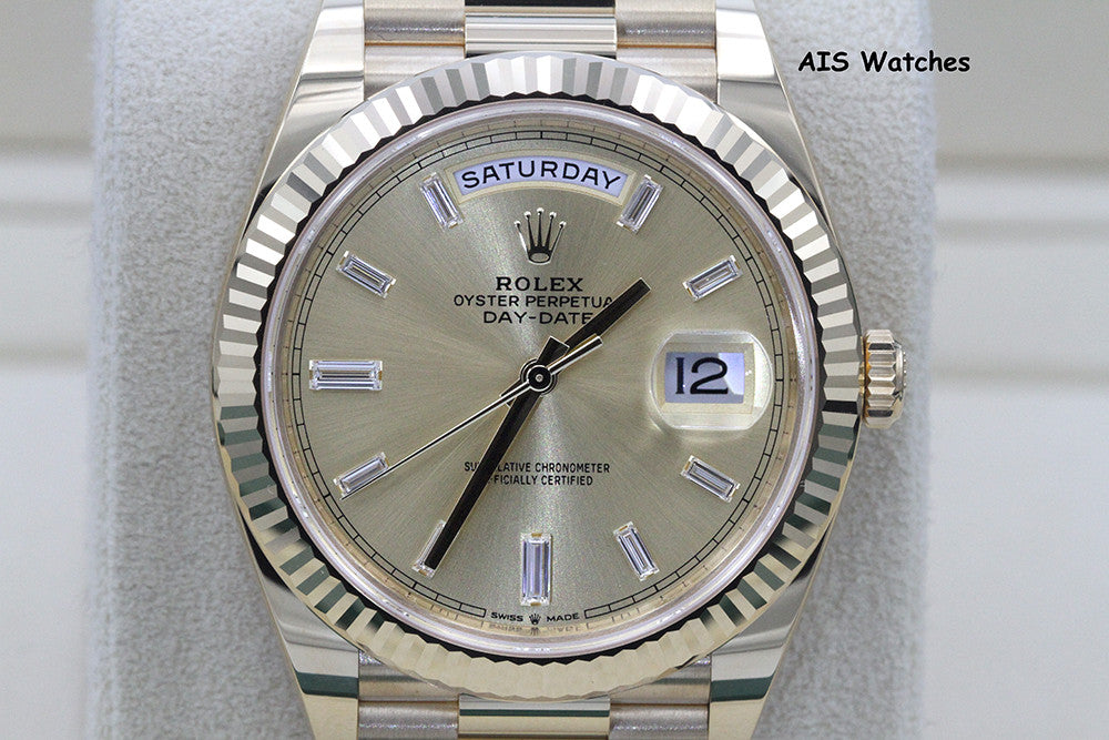 BNIB Rolex 228238 DayDate 40MM DD40 Yellow Gold Champagne Baguette Diamond Dial