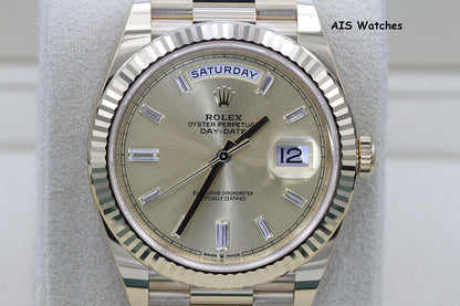 BNIB Rolex 228238 DayDate 40MM DD40 Yellow Gold Champagne Baguette Diamond Dial