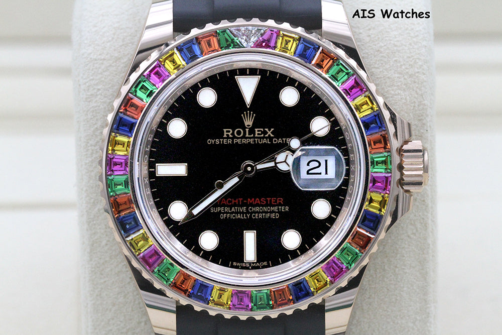 Rolex Yachtmaster 116695SATS Gem Set Bezel Everose Gold OysterFlex Strap B&P