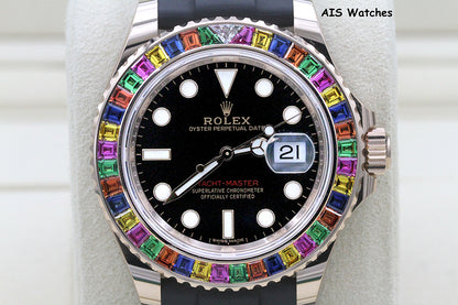 Rolex Yachtmaster 116695SATS Gem Set Bezel Everose Gold OysterFlex Strap B&P