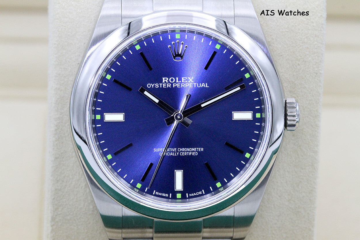 Rolex 114300 Oyster Perpetual 39MM Blue Dial 2018 Box & Paper