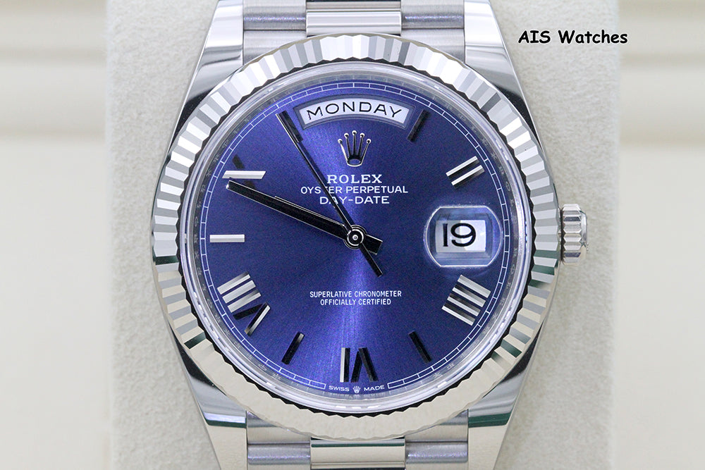BNIB Rolex 228239 DayDate 40MM DD40 White Gold Blue Roman Dial