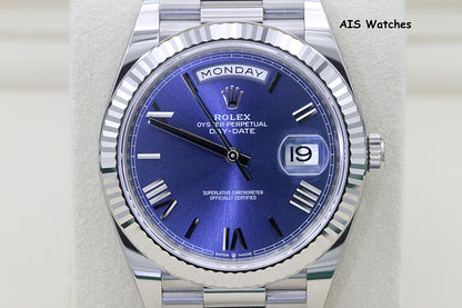 BNIB Rolex 228239 DayDate 40MM DD40 White Gold Blue Roman Dial