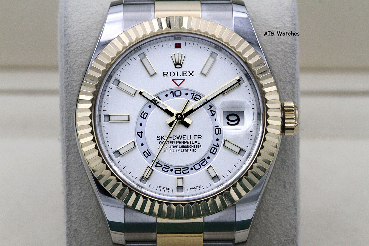 Rolex 326933 Sky-Dweller 18K Yellow Gold / SS Oyster White Dial BP