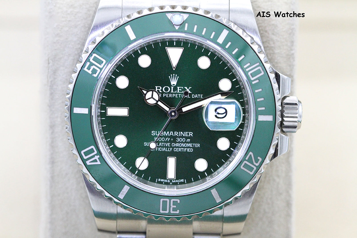 Rolex Submariner 116610LV HULK Green Dial and Ceramic Bezel 2016 Box & Paper