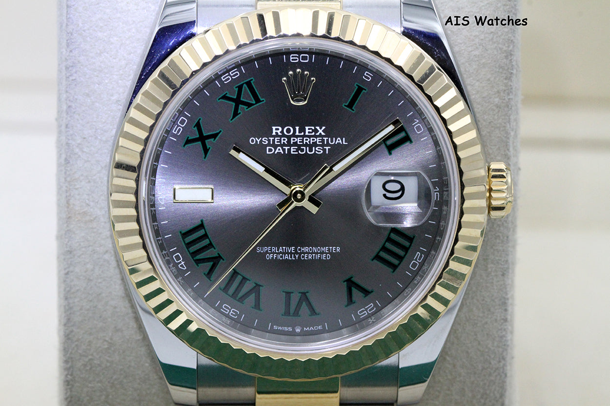 Rolex 126333 DateJust 41MM 18K YG/SS Slate Roman Wimbeldon Dial Oyster B&P
