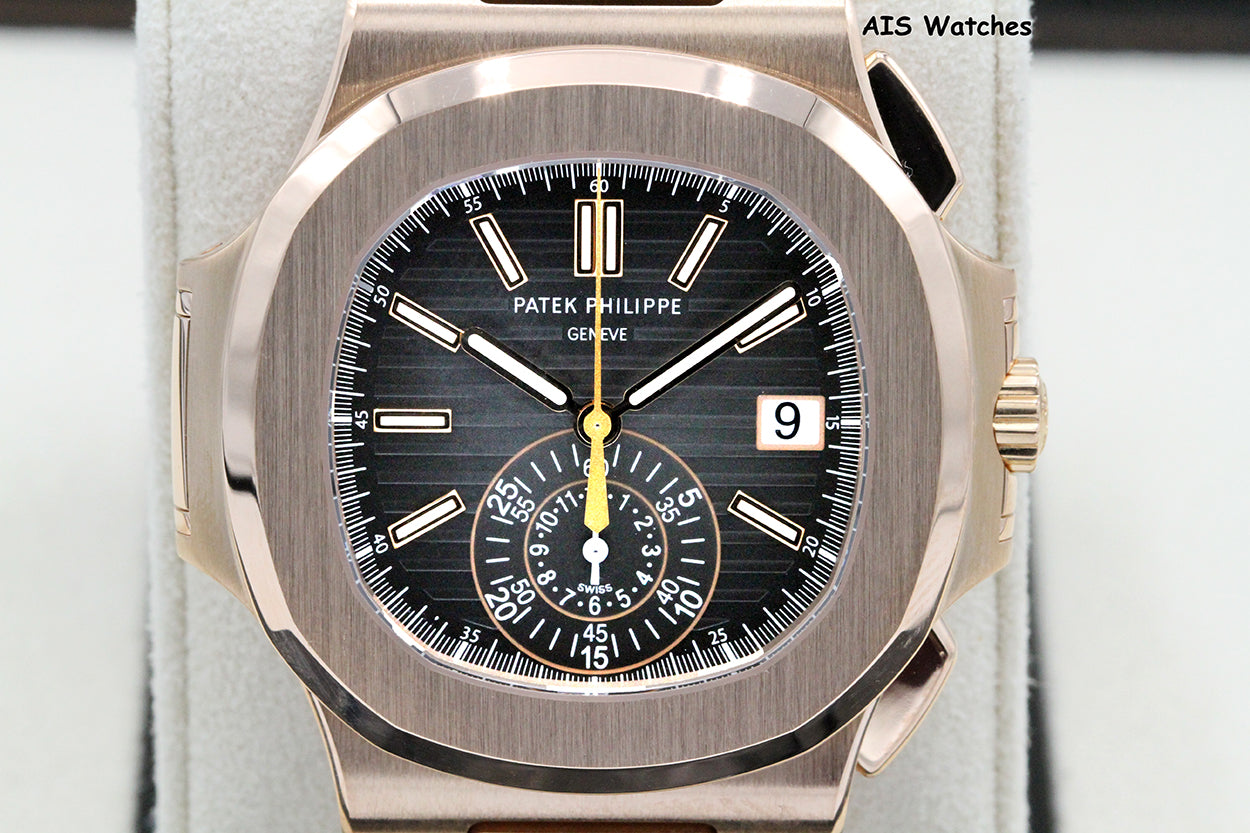 Patek Philippe Nautilus 5980/1R Chronograph 18K Rose Gold Black Dial Box & Papers