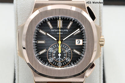 Patek Philippe Nautilus 5980/1R Chronograph 18K Rose Gold Black Dial Box & Papers