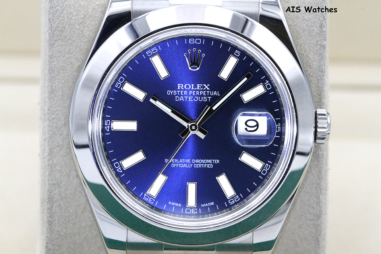 Rolex Datejust II 41MM 116300 Blue Stick Dial Stainless Steel Box & Papers
