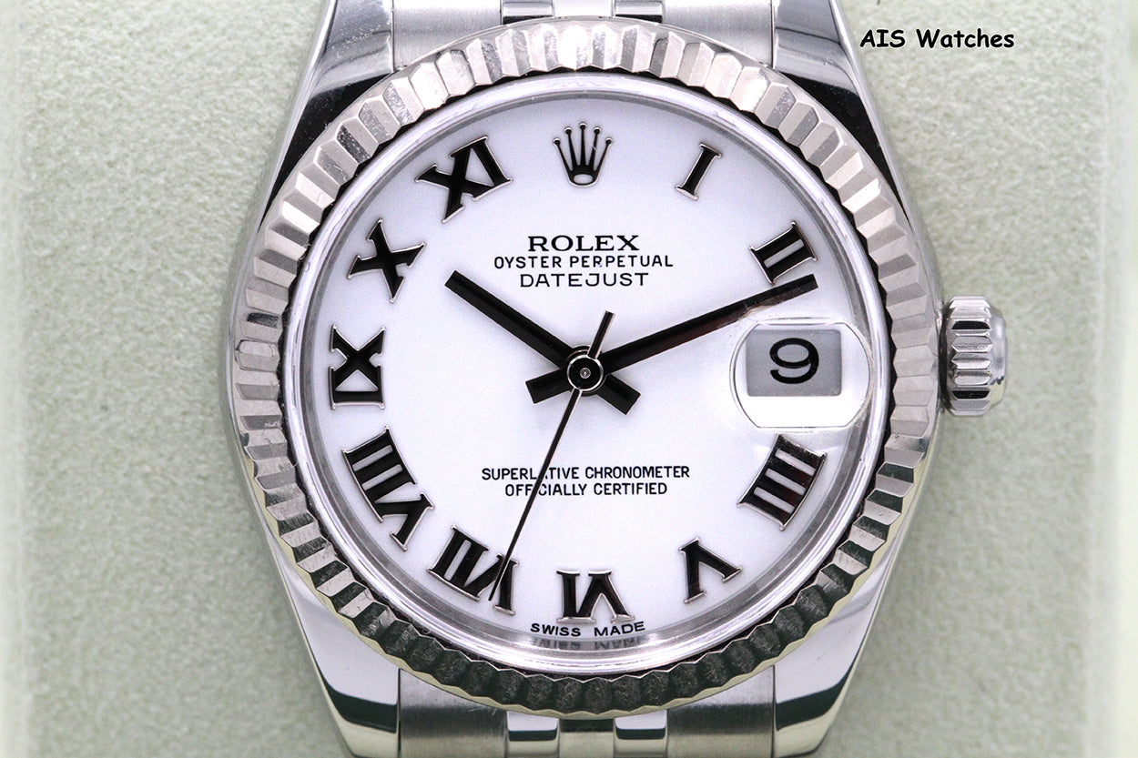 Rolex Ladies DateJust 178274 White Roman Dial 31MM Jubilee B&P