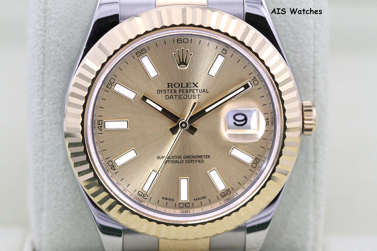 Rolex 116333 DateJust II 18K YG/SS Slate Champagne Stick Dial Oyster Rolex CPO