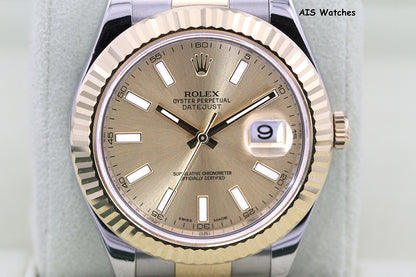 Rolex 116333 DateJust II 18K YG/SS Slate Champagne Stick Dial Oyster Rolex CPO