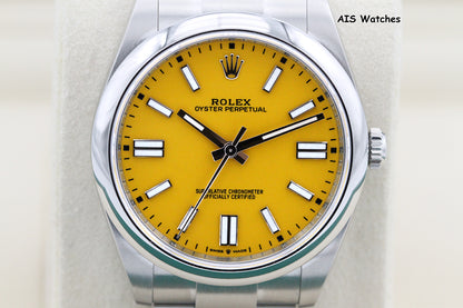 Rolex 124300 Oyster Perpetual 41 MM Yellow Dial 2022 Box & Papers