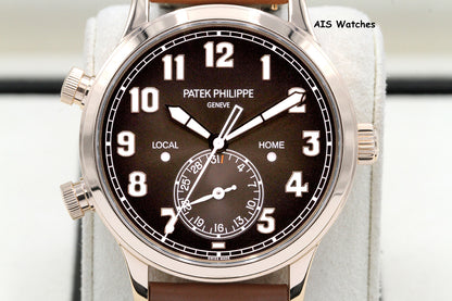 Patek Philippe 5524R Calatrava Pilot Travel Time Rose Gold Brown Dial 42MM Box & Paper