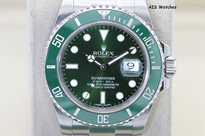 Rolex Submariner 116610LV HULK Green Dial and Ceramic Bezel 2016 Box & Paper