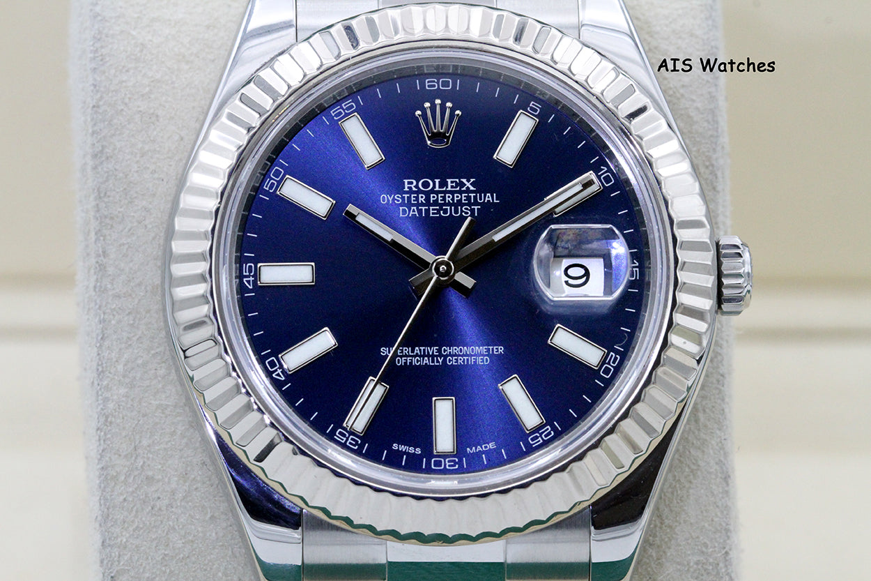 Rolex Datejust II 41MM 116334 Blue Stick Dial Stainless Steel 2015 Box & Papers