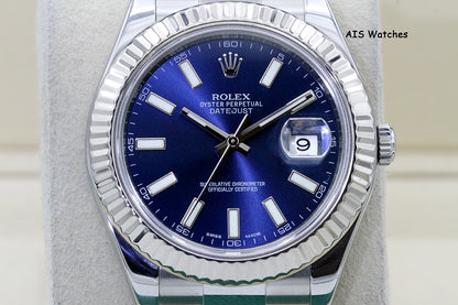 Rolex Datejust II 41MM 116334 Blue Stick Dial Stainless Steel 2015 Box & Papers