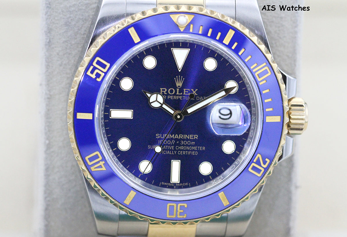Rolex Submariner 18K YG/SS 116613LB SunBurst Blue Dial Ceramic 40MM 2018 B&P