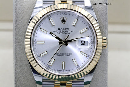 Rolex 126333 DateJust 41MM 18K YG/SS Silver Stick Dial Jubilee Bracelet 2022 Box & Papers