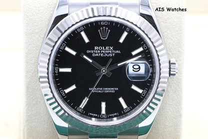 Rolex Datejust 41MM 126334 Black Stick Dial Oyster 2018 Box & Papers