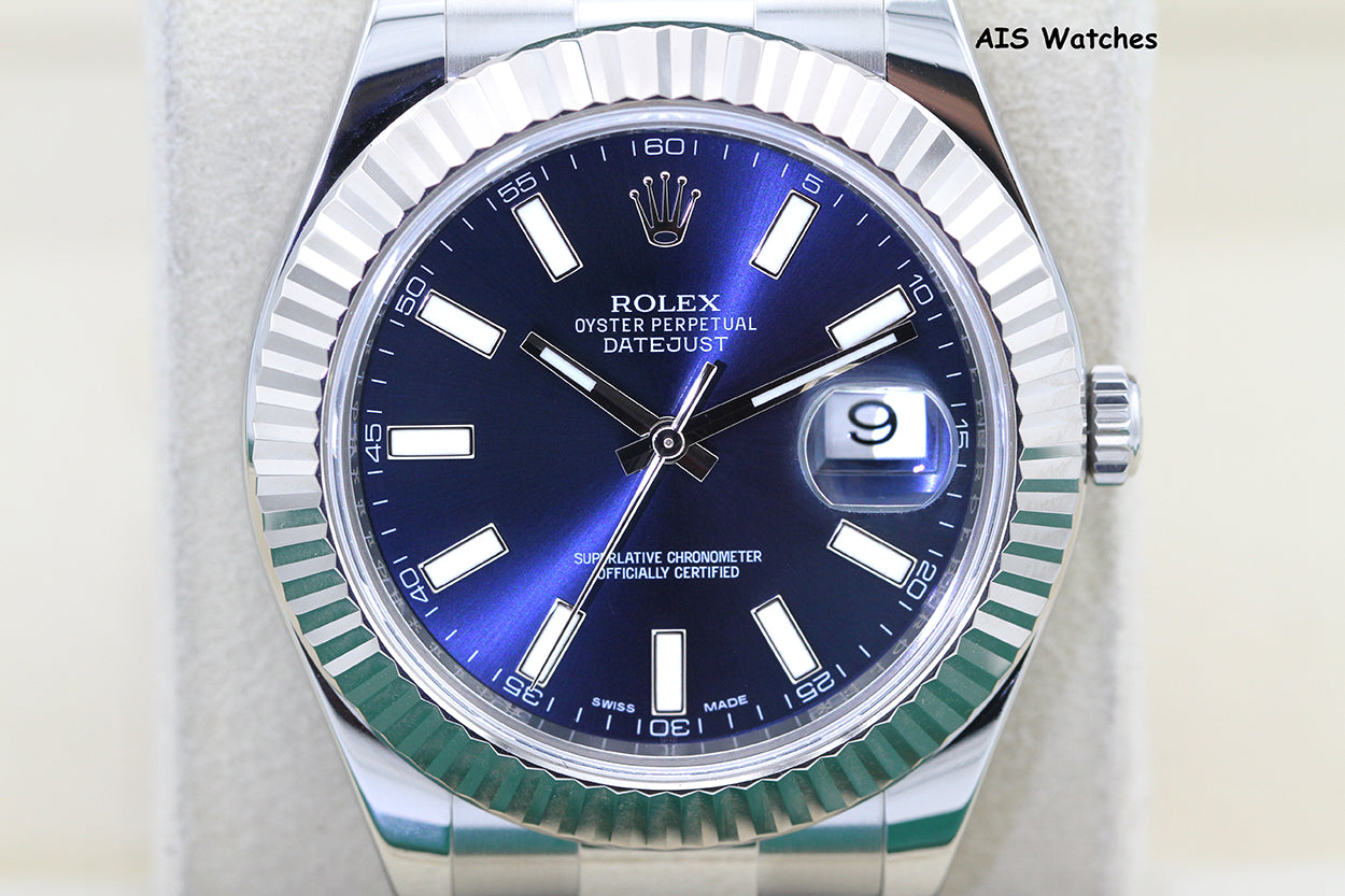 Rolex Datejust II 41MM 116334 Blue Stick Dial Stainless Steel 2017 Box & Papers