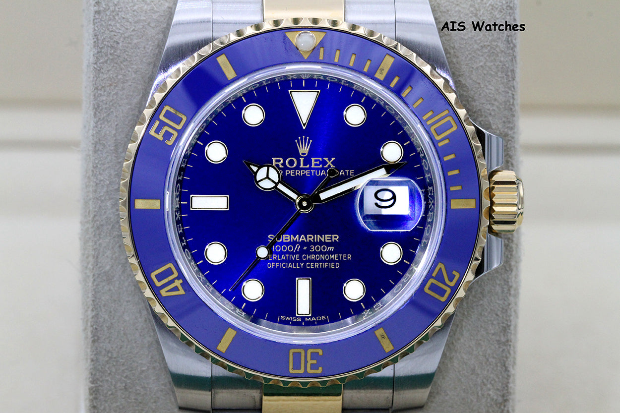 Rolex Submariner 18K YG/SS 116613LB SunBurst Blue Dial Ceramic 40MM 2018 B&P