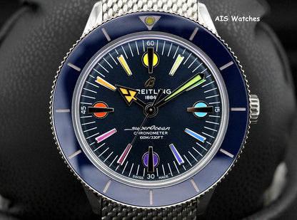 Breitling SuperOcean Heritage '57 A103702A1C1A1 Blue Rainbow Mesh Bracelet SS 42MM B&P
