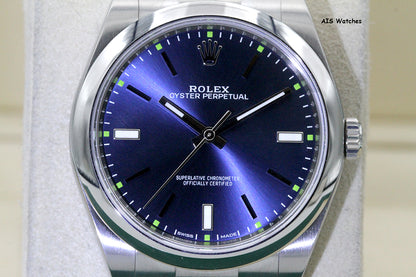 Rolex 114300 Oyster Perpetual 39MM Blue Dial 2018 Box & Papers