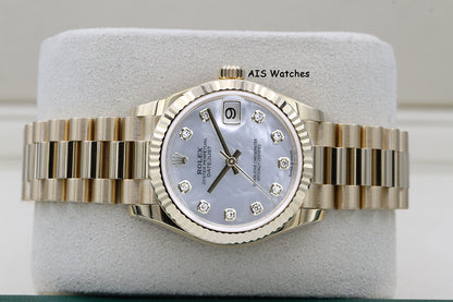 BNIB Rolex 278278 Datejust 31MM Yellow Gold Mother Of Pearl Diamond Dial MOP