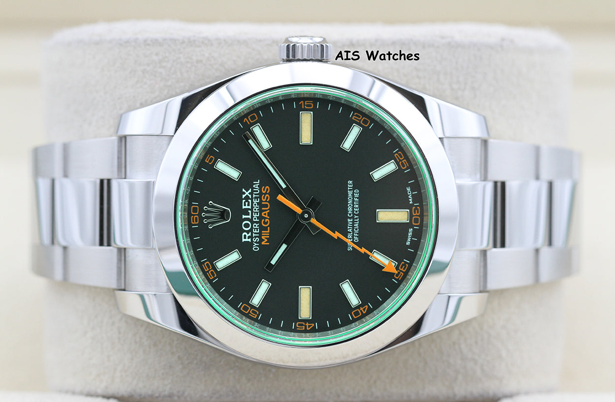 Rolex Milgauss 116400GV Black Dial / Green Crystal 2022 Box & Papers