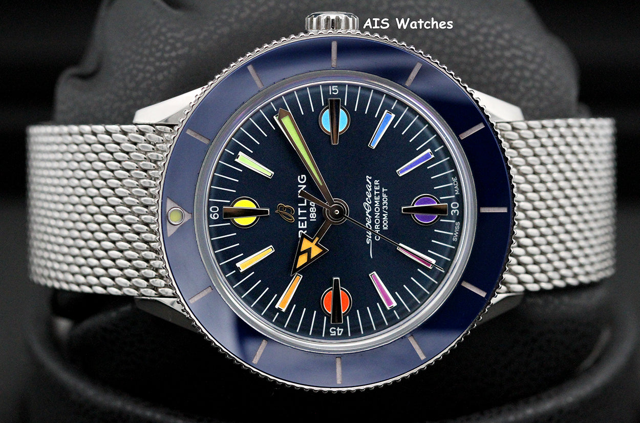 Breitling SuperOcean Heritage '57 A103702A1C1A1 Blue Rainbow Mesh Bracelet SS 42MM B&P