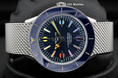 Breitling SuperOcean Heritage '57 A103702A1C1A1 Blue Rainbow Mesh Bracelet SS 42MM B&P