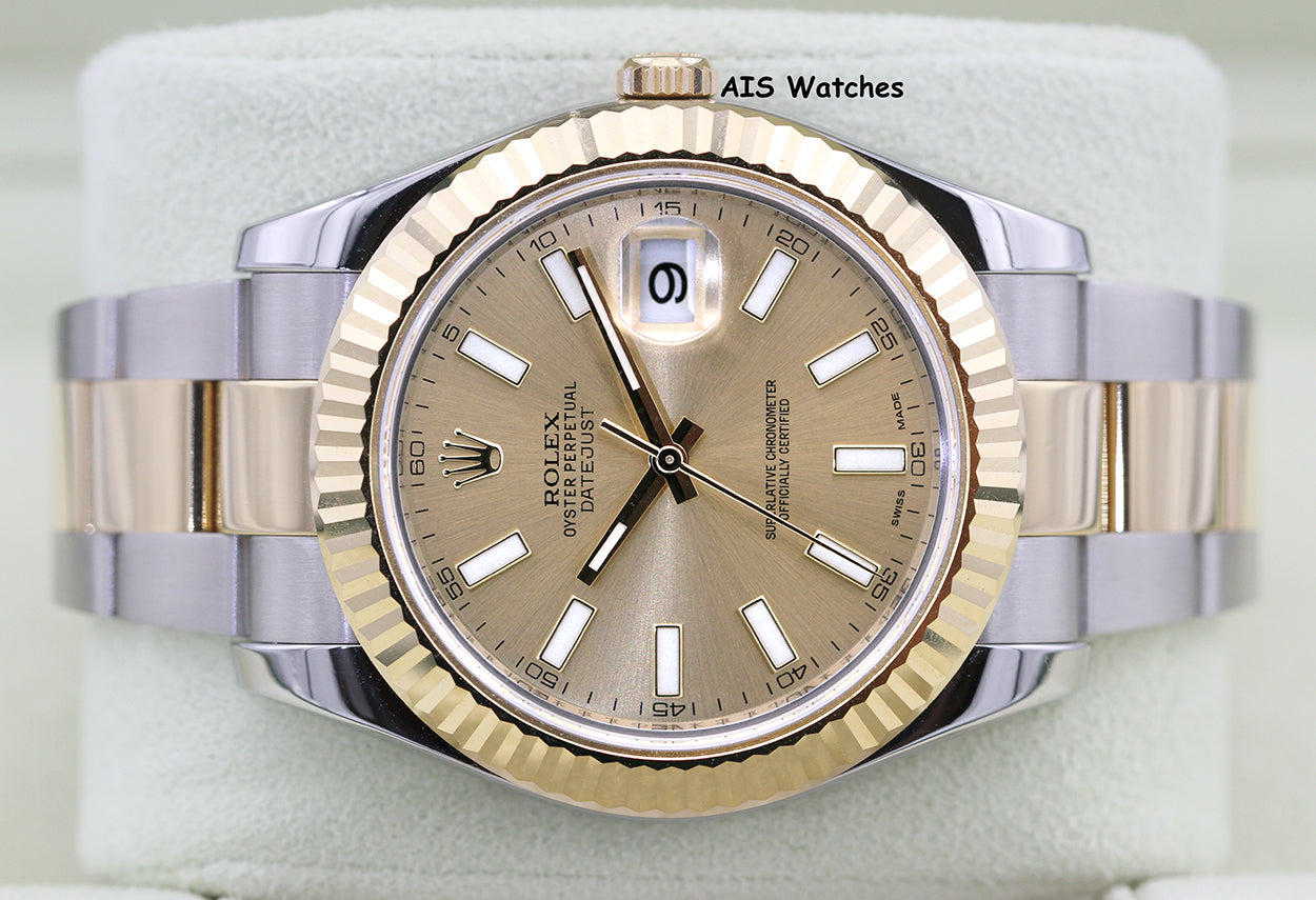 Rolex 116333 DateJust II 18K YG/SS Slate Champagne Stick Dial Oyster Rolex CPO
