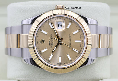 Rolex 116333 DateJust II 18K YG/SS Slate Champagne Stick Dial Oyster Rolex CPO
