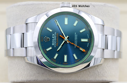 Rolex Milgauss Z-BLUE 116400GV Green Crystal Blue Dial 2017 Box & Papers