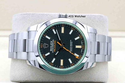 Rolex Milgauss 116400 GV Green Crystal Black Dial 2021 Box & Papers
