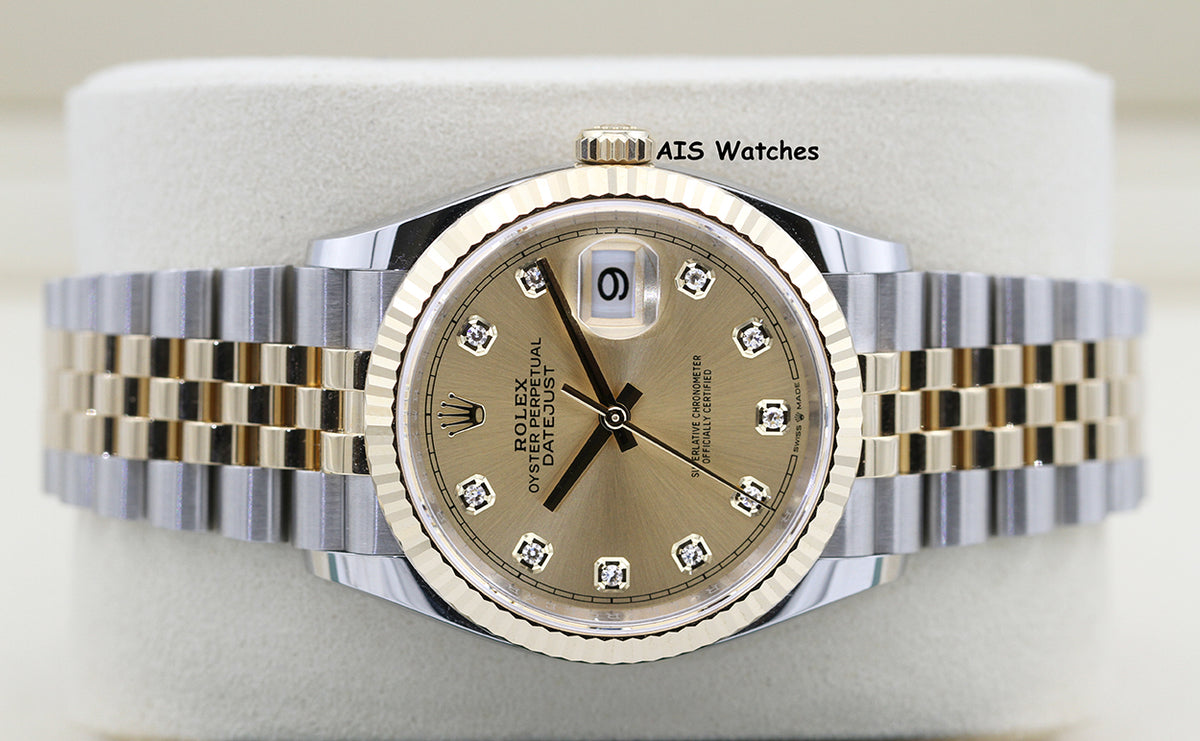 BNIB Rolex 126233 DateJust 36MM 18K YG/SS Champagne Diamond Dial Jubilee Bracelet B&P