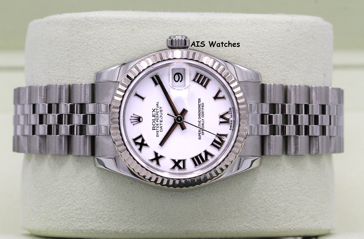 Rolex Ladies DateJust 178274 White Roman Dial 31MM Jubilee B&P