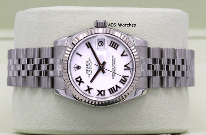 Rolex Ladies DateJust 178274 White Roman Dial 31MM Jubilee B&P